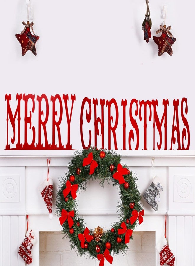 Fiwochic Merry Christmas Sign 27.56 x 5.91 Inches Metal Christmas Tabletop Word Decoration Red Decorative Freestanding Xmas Table Centerpiece for Xmas Party Fireplace Mantel Decor - Image 5